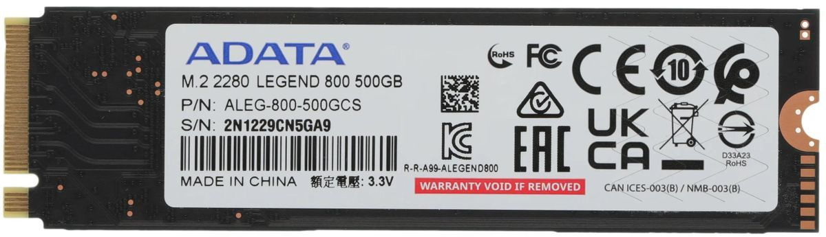 ADATA 500 ГБ Внутренний SSD-диск LEGEND 800 M.2 PCI-E 4.0 (ALEG-800-500GCS)