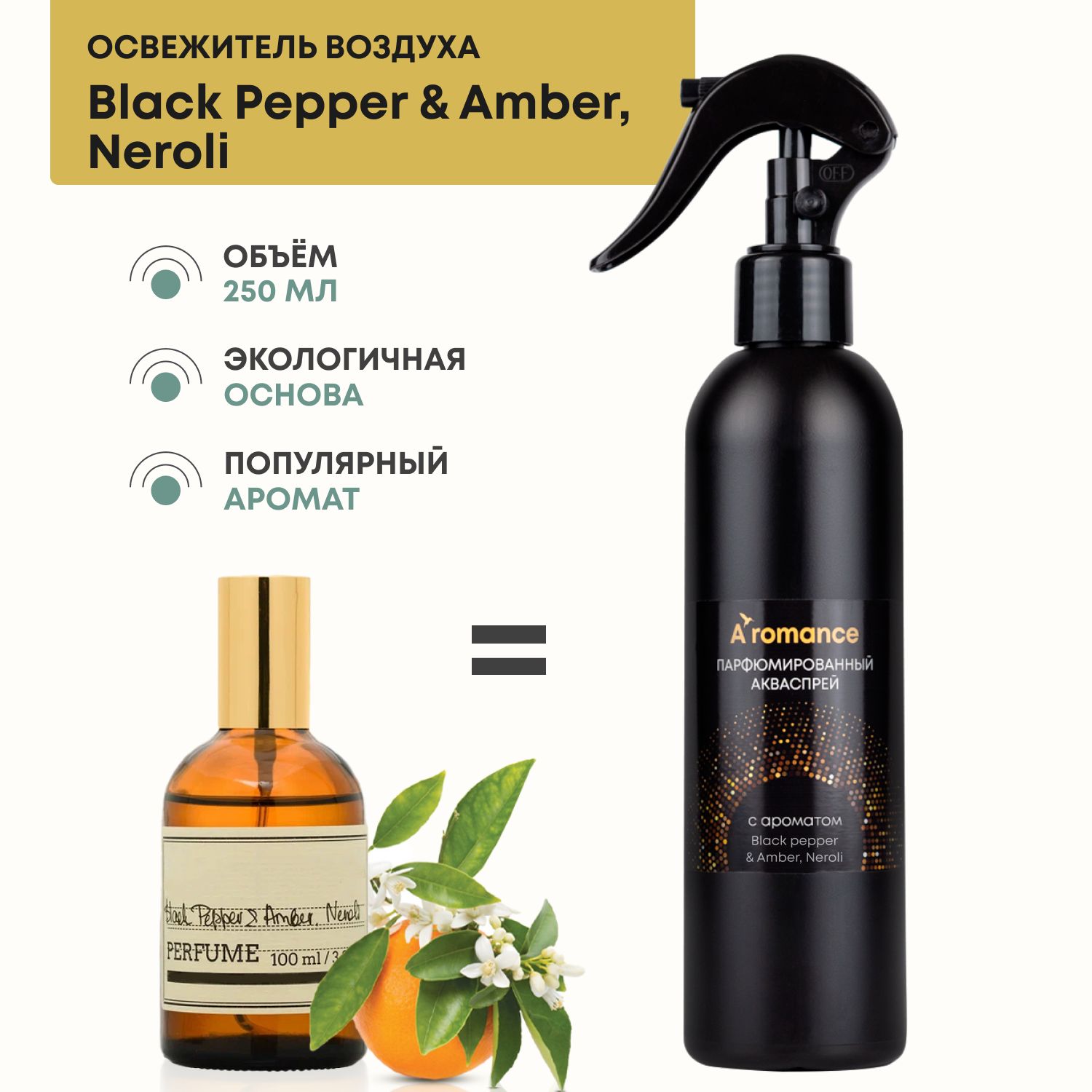 Освежитель воздуха акваспрей Aromance Black pepper & Amber, Neroli