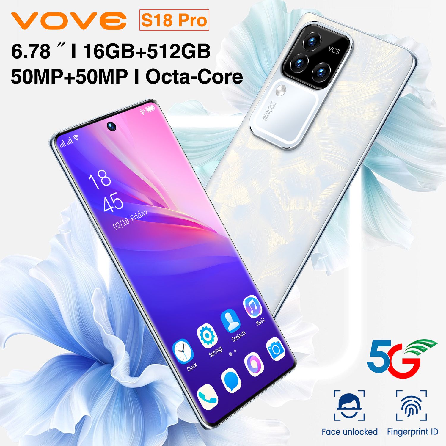 vove Смартфон S18Pro+33 EU 16/512 ГБ, белый