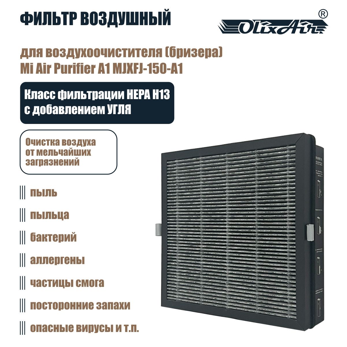 Композитный фильтр с добавлением угля для воздухоочистителя Mi Air Purifier A1 (MJXFJ-150-A1) с RFID-меткой. X150C