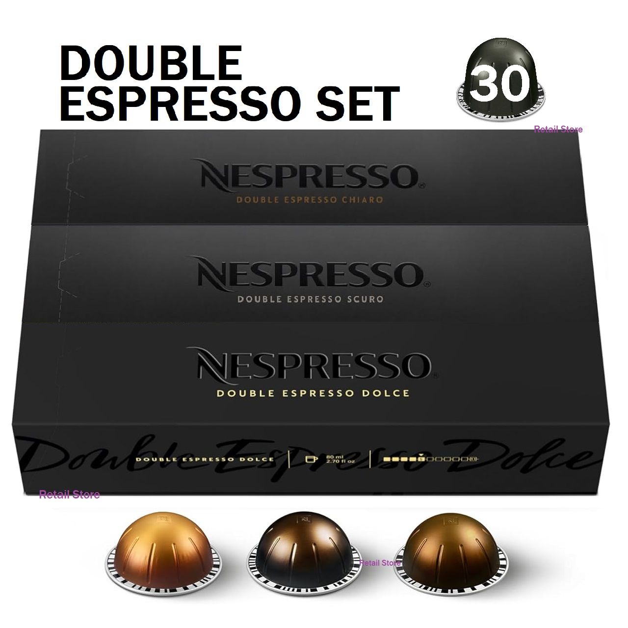 Набор кофе Nespresso Vertuo DOUBLE ESPRESSO SET, 3 упаковки (30 капсул)