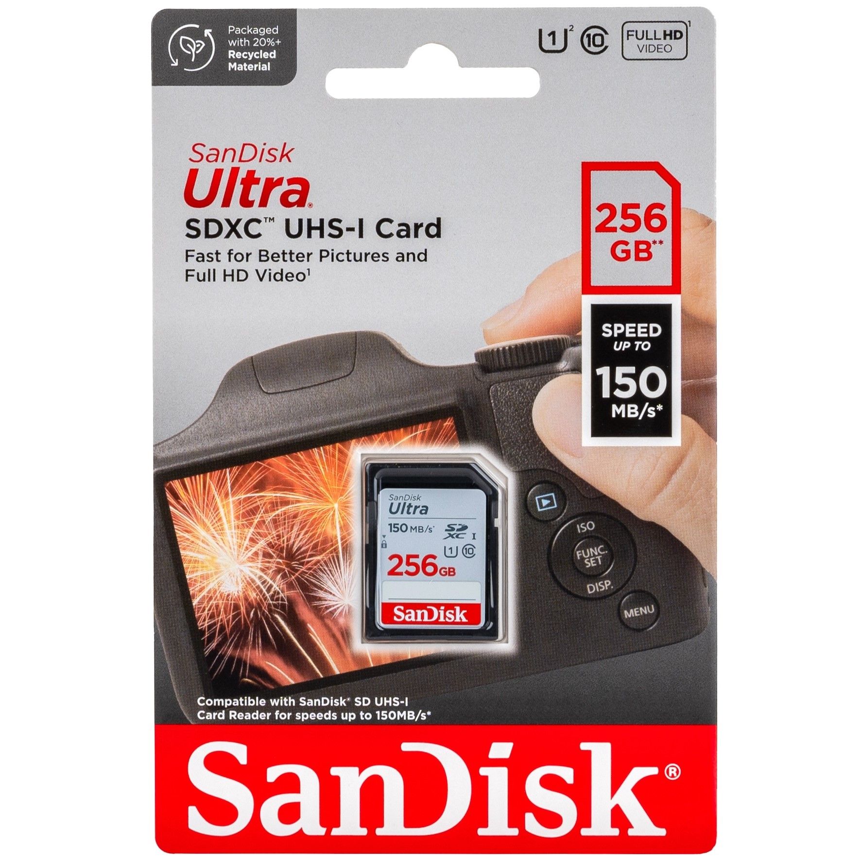 Карта памяти SanDisk SDXC 256 ГБ Ultra Class 10 UHS-I, 150 Мб/с