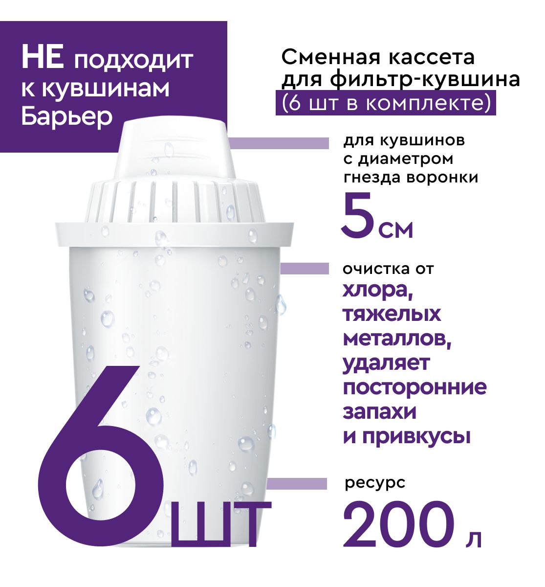 Кассетыдляфильтров-кувшинов,диаметргнездаворонки5см,НЕподходяткстандартнымкувшинамБАРЬЕР,6шт