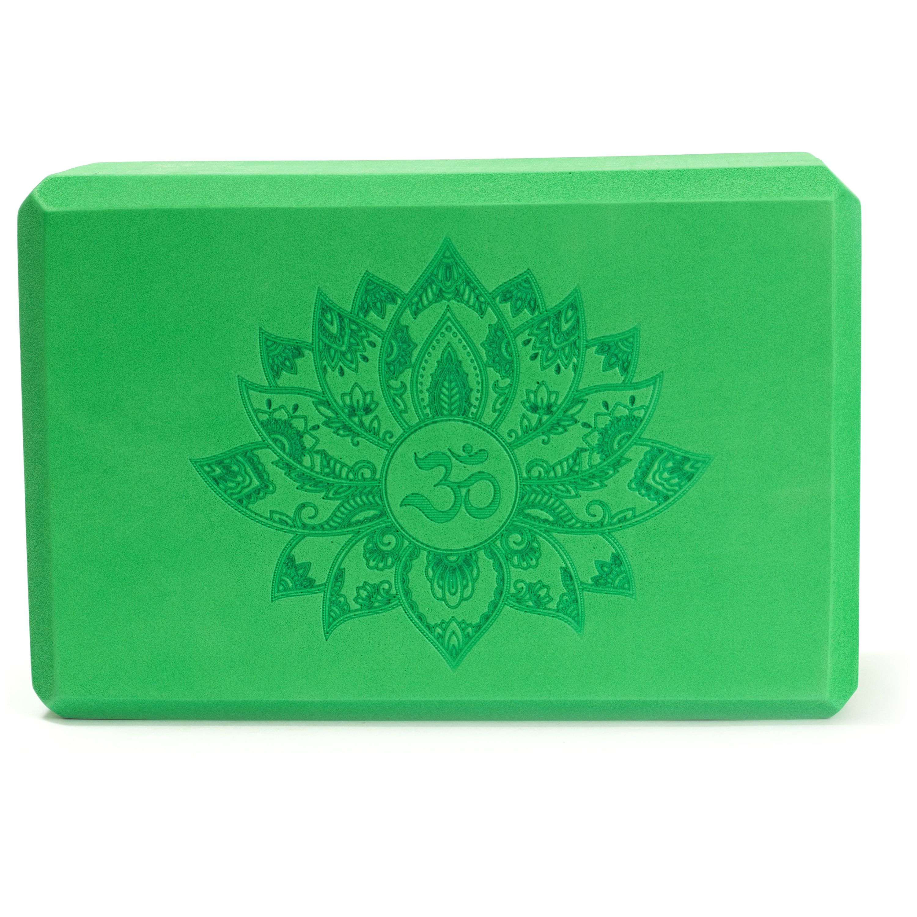 Блок для йоги INEX EVA Yoga Block с лазерной гравировкой Ом и Лотос, зелёный 23х15х10 см