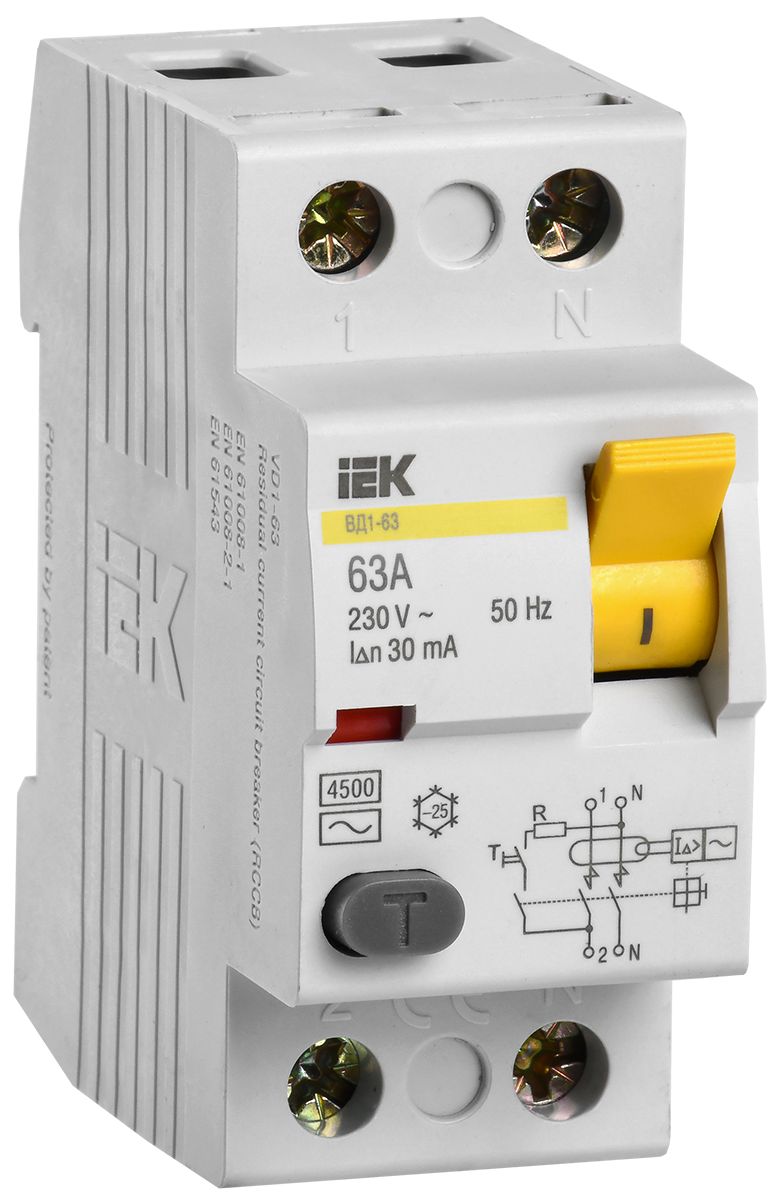 Выключатель дифференциальный (УЗО) ВД1-63 2Р 63А 30мА IEK