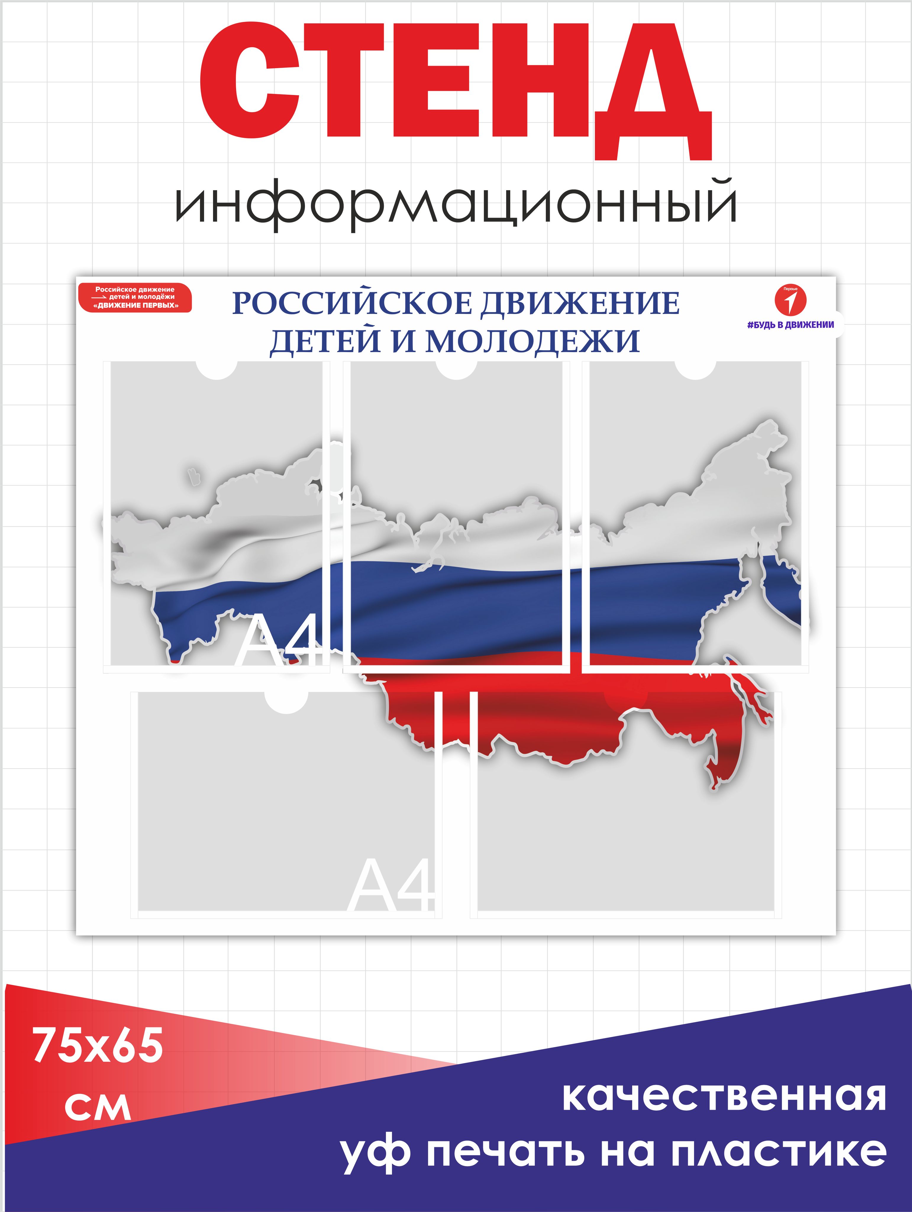 Стенд Российское движение детей и молодежи Школьный стенд 75х65 см с  карманами А4 - купить с доставкой по выгодным ценам в интернет-магазине  OZON (969900550)