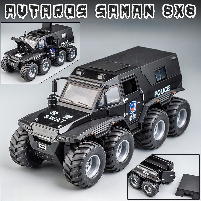 МашинкаметаллическаявподарочнойупаковкеSHAMAN8x8Policeинерционнаямодель1:24черный,сосветомизвуком