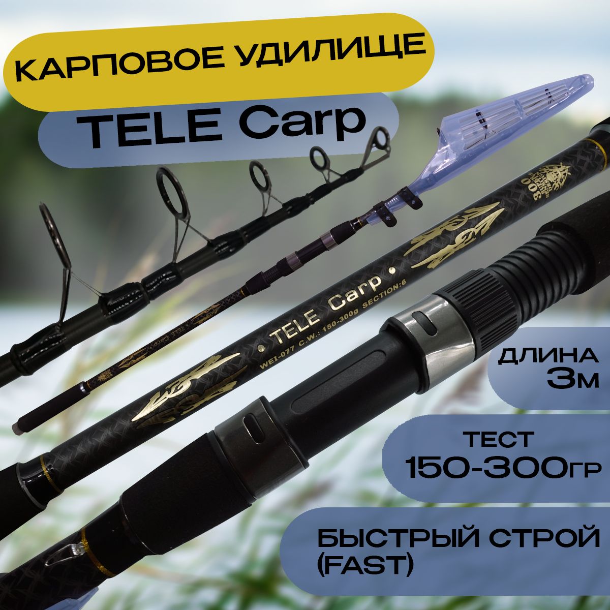 Карповое удилище Tele Carp 300 Жесткий, Тест: 150-300г