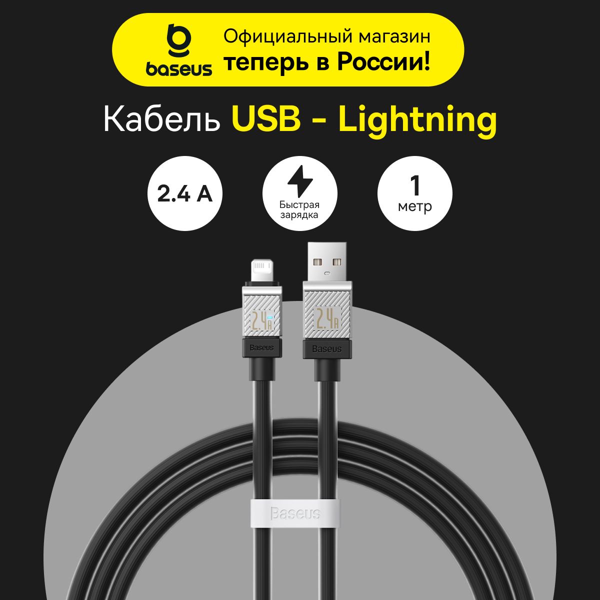 BaseusКабельдлямобильныхустройствUSB2.0Type-A/AppleLightning,1м,черный