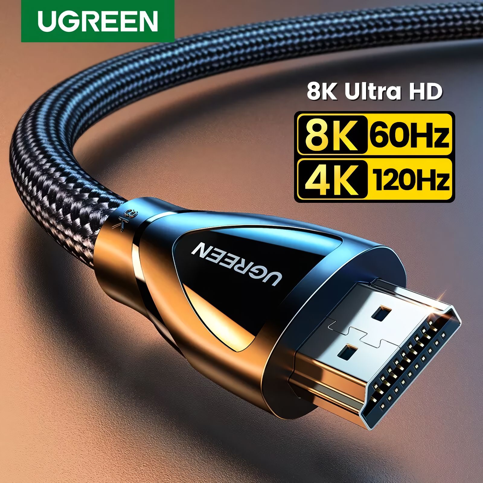 КабельUGREENHD140(80402)HDMI2.1MaleToMaleCable8KBraidedCable.Длина:1,5м.Цвет:черный