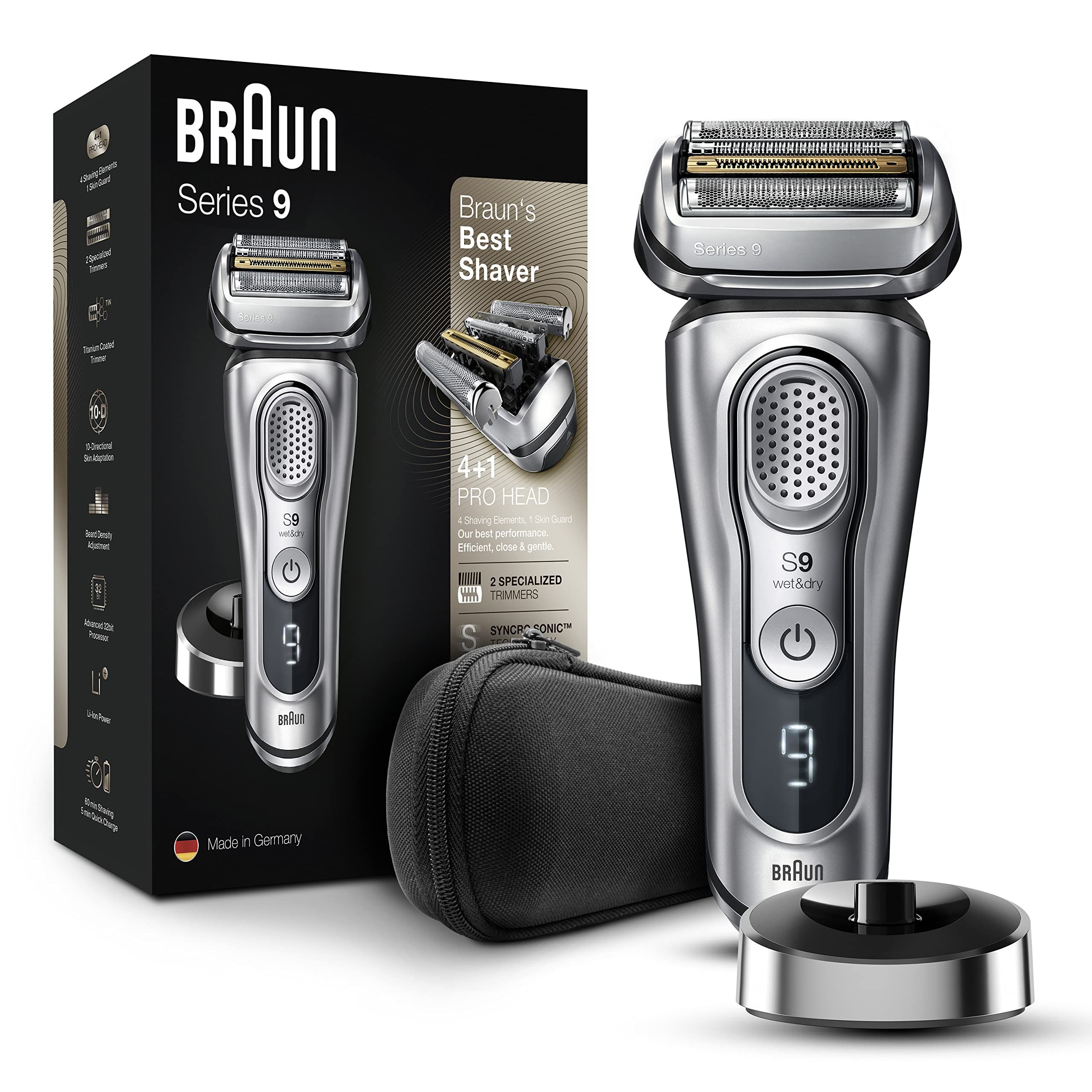 Электробритва для мужчин Braun Series 9 9325s для сухого и влажного бритья с сеткой и Li-ion дисплеем, зарядной станцией и футляром