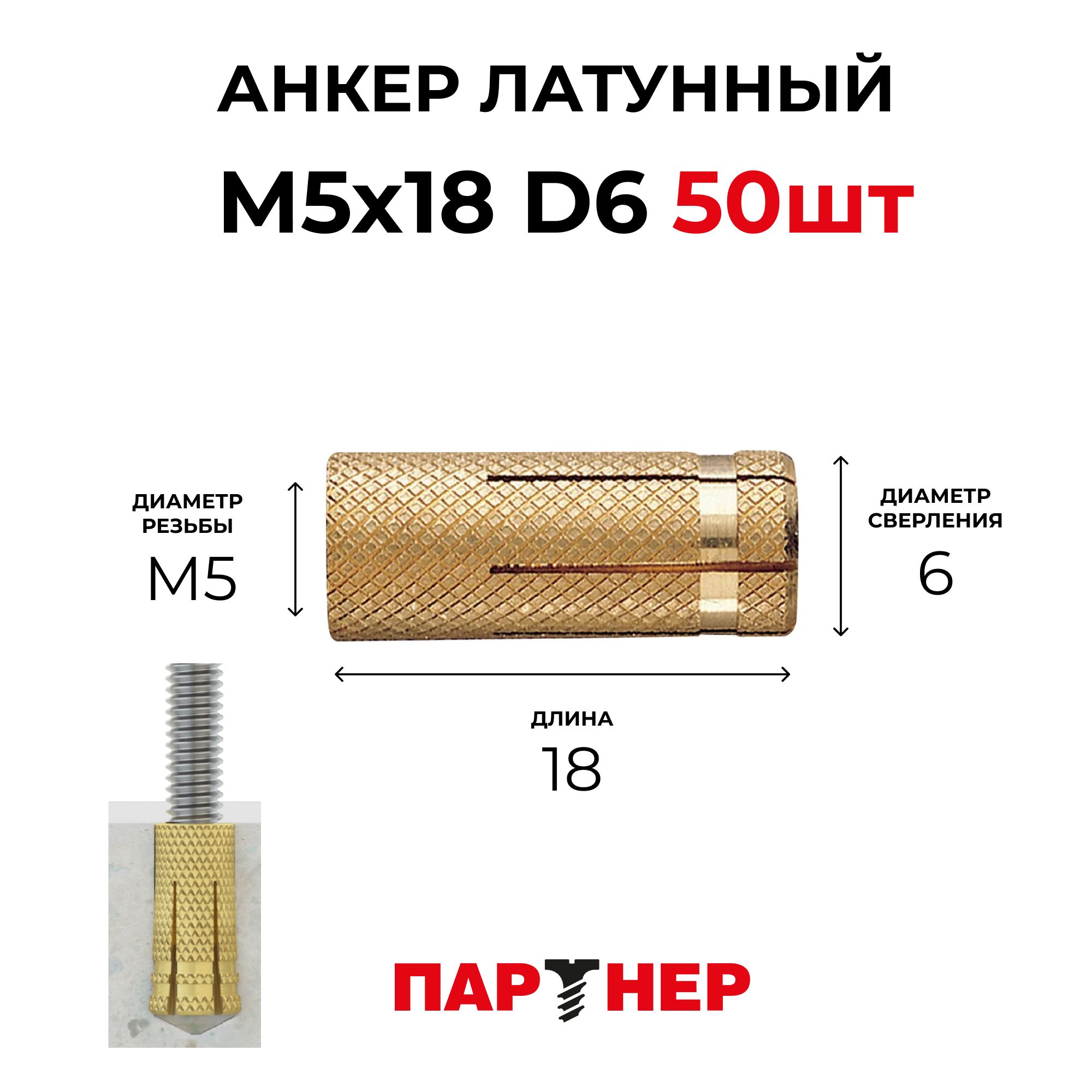 АнкерлатунныйПАРТНЕРTALAM5x18D6(50шт.)-пакетПартнер