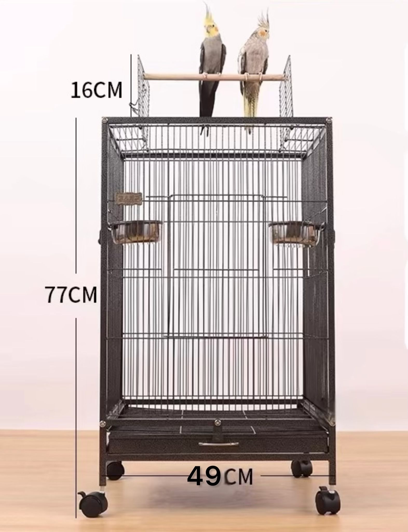 Pirrura, Клетка для птиц попугая большая, черный металлик, 770х490х490 мм