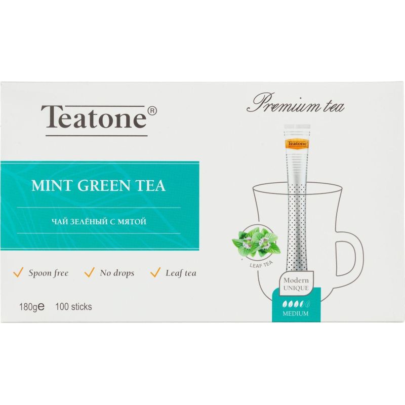 Teatone Чай зеленый, с мятой, 100 стиков