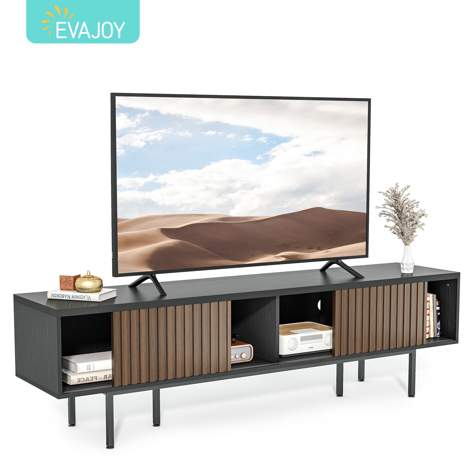 Тумба консоль под телевизор напольная 180cm вертикальная, средневековый стиль, деревянный развлекательный центр с полками для хранения