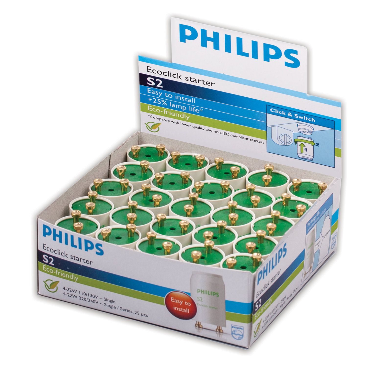 Стартер для люминесцентных ламп Philips S2 4-22Вт 220-240В / 5 шт