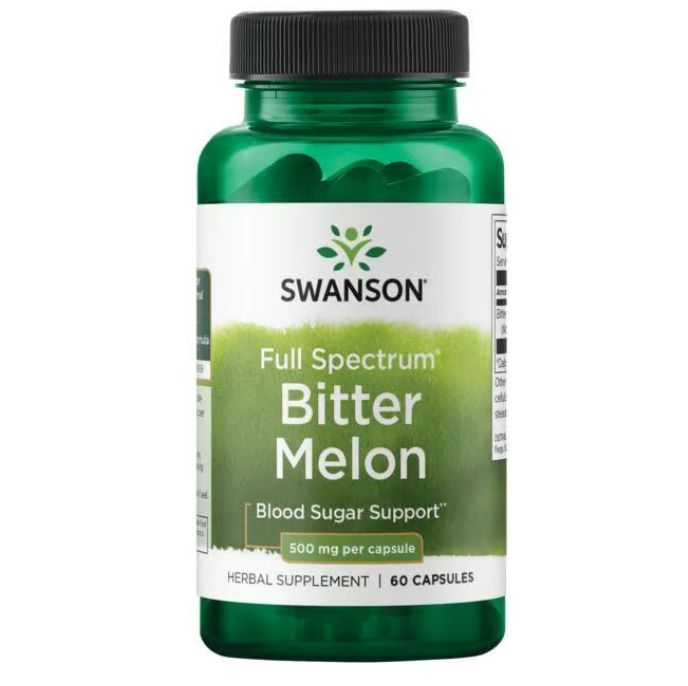 Swanson,FullSpectrumBitterMelon500мг,Горькаядыняполногоспектрадляподдержанияуровнясахаравкровиипищеварения,60капсул