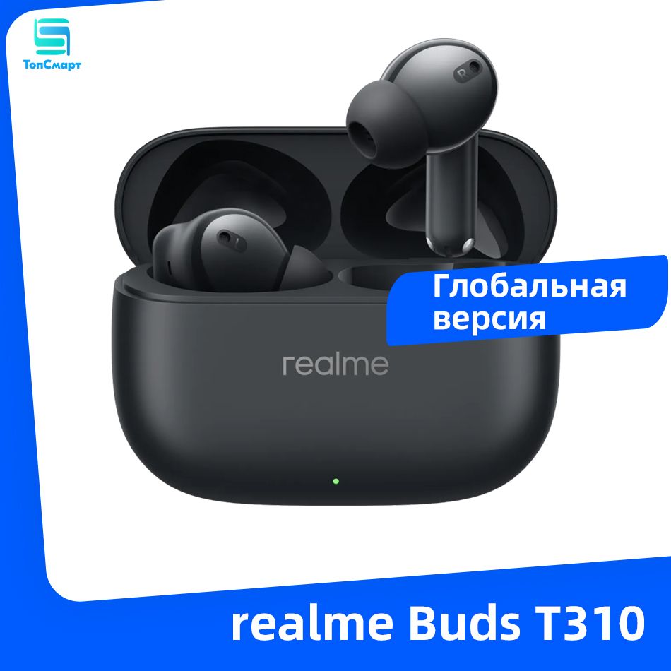 realmeНаушникибеспроводныесмикрофономrealmebudsT310,Bluetooth,USBType-C,черный