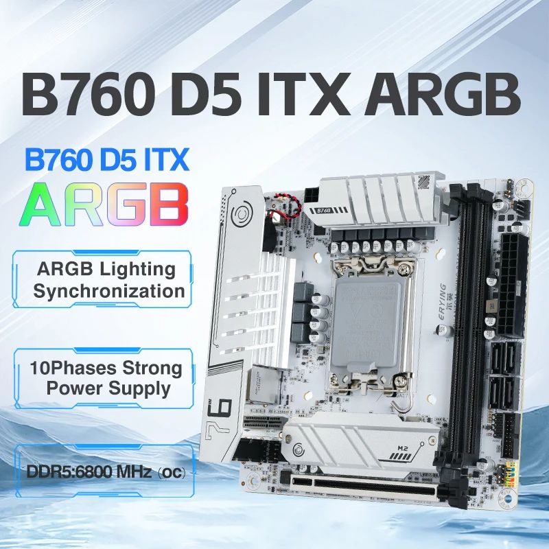 ERYINGМатеринскаяплатаB760，ITX，ARGB，LGA1700，DDR5，6800HMz