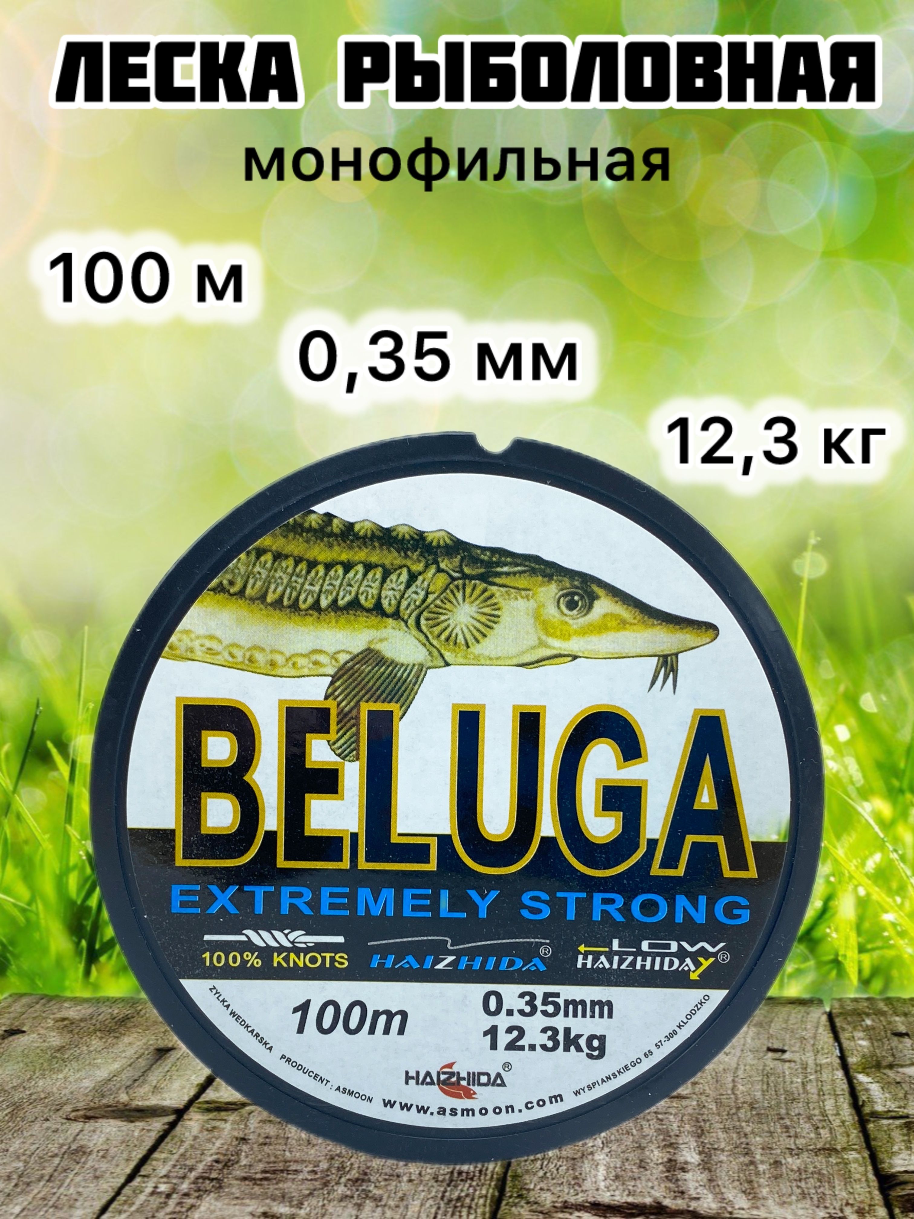 Леска для рыбалки 0,35 мм, 12,3 кг, леска рыболовная Beluga