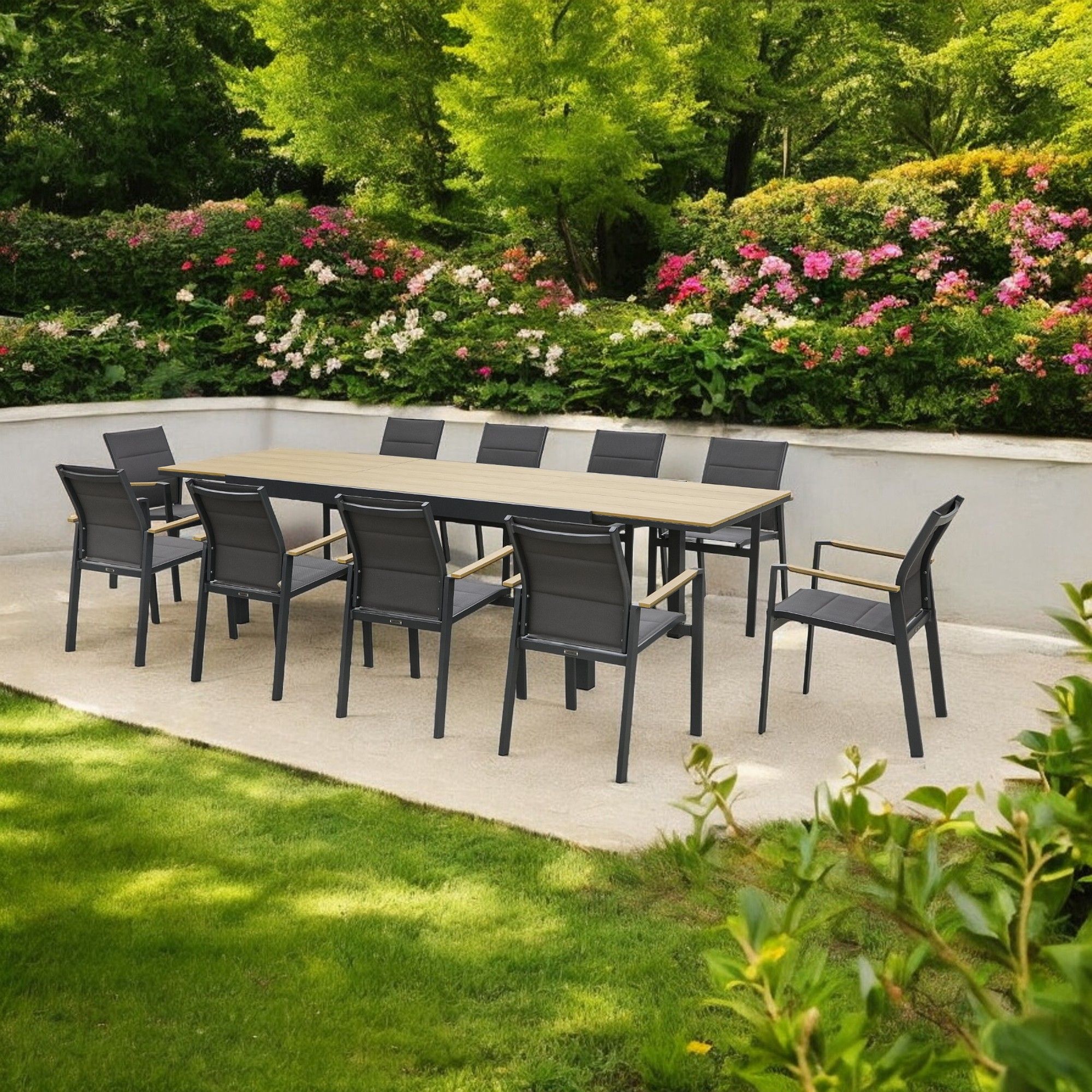 Комплект садовой мебели Bizzotto раздвижной стол Elias и 10 кресел