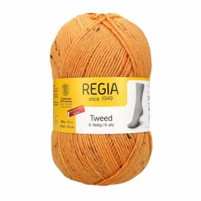 ПряжаRegiaTweed6-fadig150g/РегияТвид6ниток150г/375м(00022,goldtweed(золотистыйтвид),оранжевый)