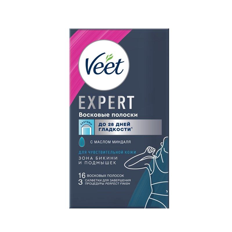 Полоски восковые Veet Expert для чувствительной кожи, 16шт