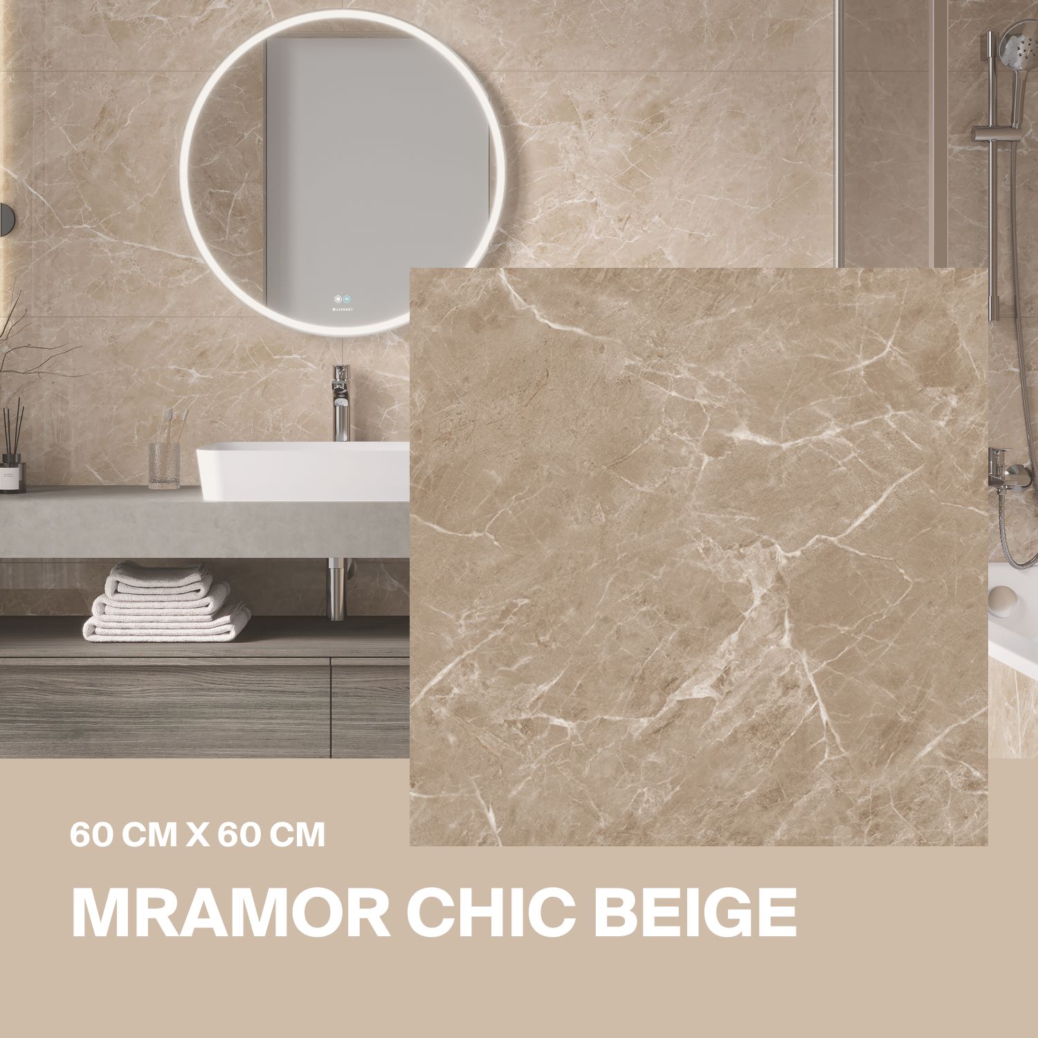 Керамогранит Ceradim Mramor Chic Beige бежевый 60х60 Полированный в упаковке 1,44м2 (4 плиты)