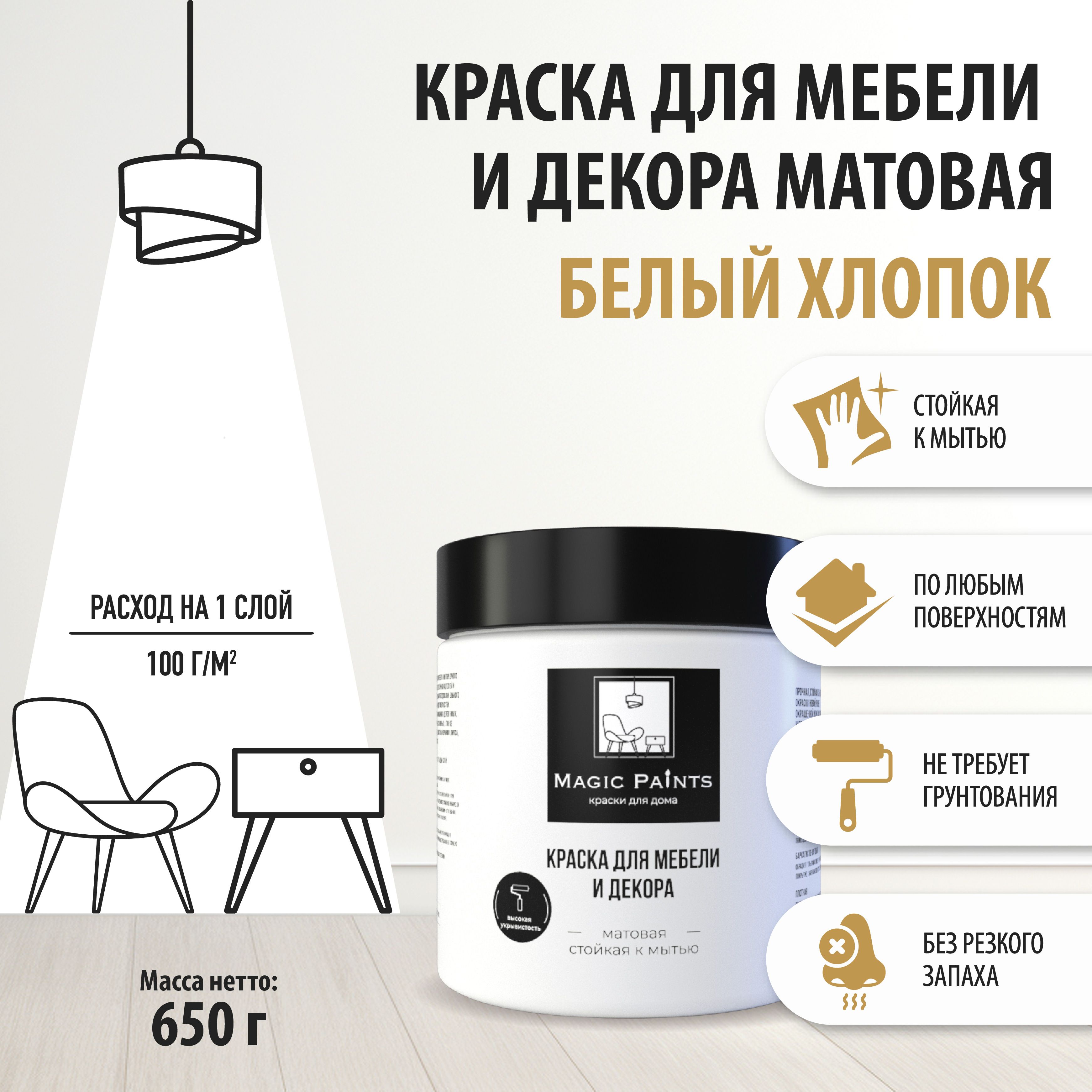 Magic Paints Краска Быстросохнущая, Гладкая, до 90°, Акриловая, Водная, Матовое покрытие, 0.5 л, 0.7 кг, белый купить на OZON по низкой цене (948532599)