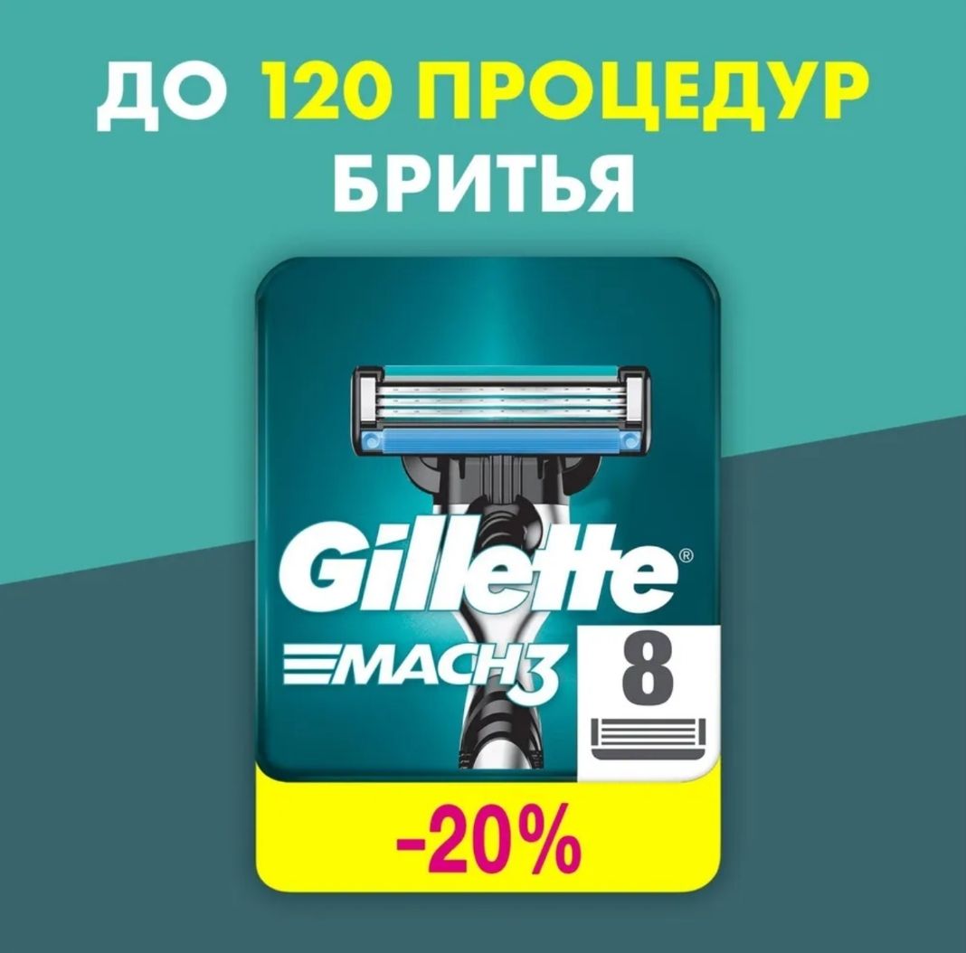 Сменные кассеты для мужских бритв Gillette Mach 3 8шт