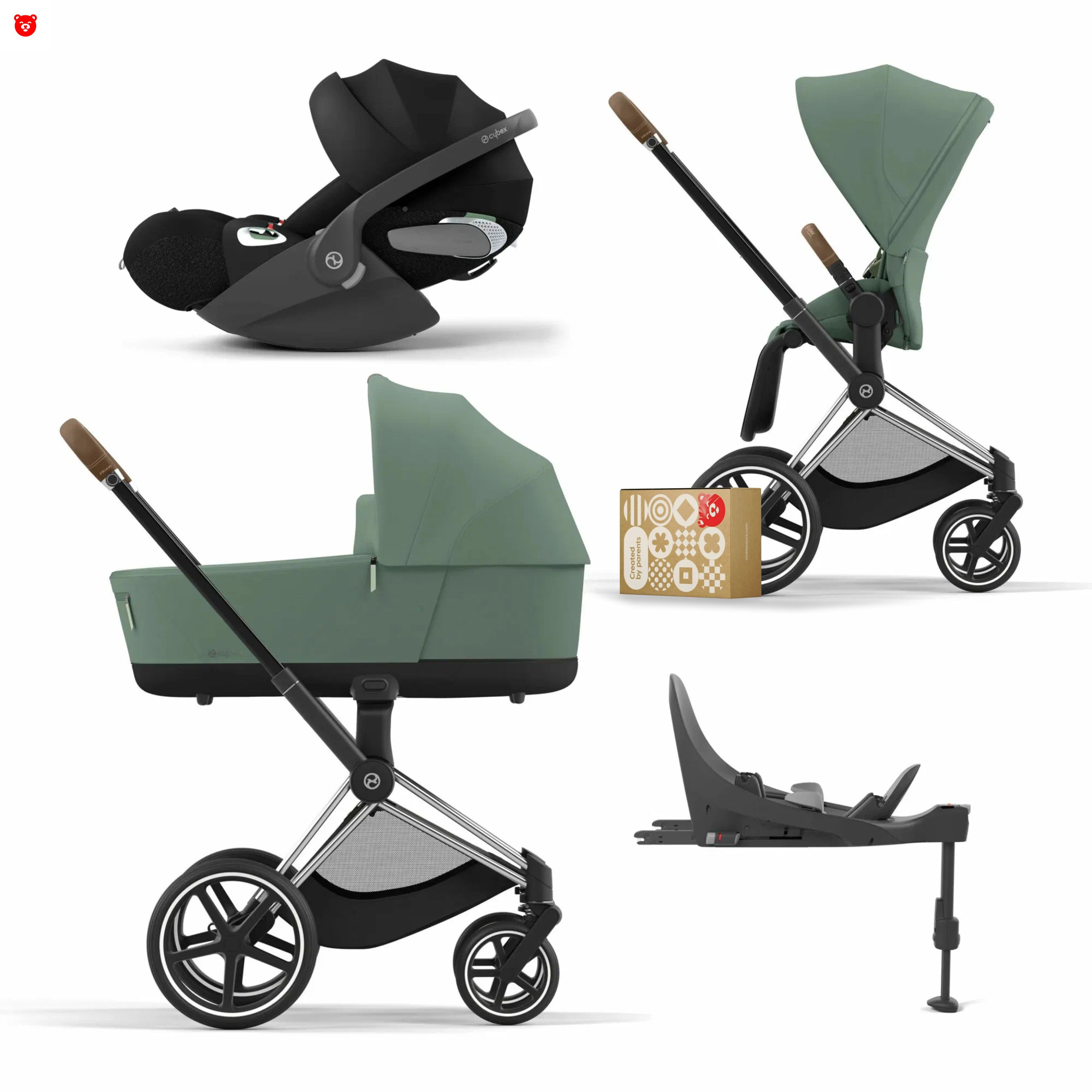 Cybex Priam IV Коляска 4 в 1, шасси Chrome Brown/Leaf Green