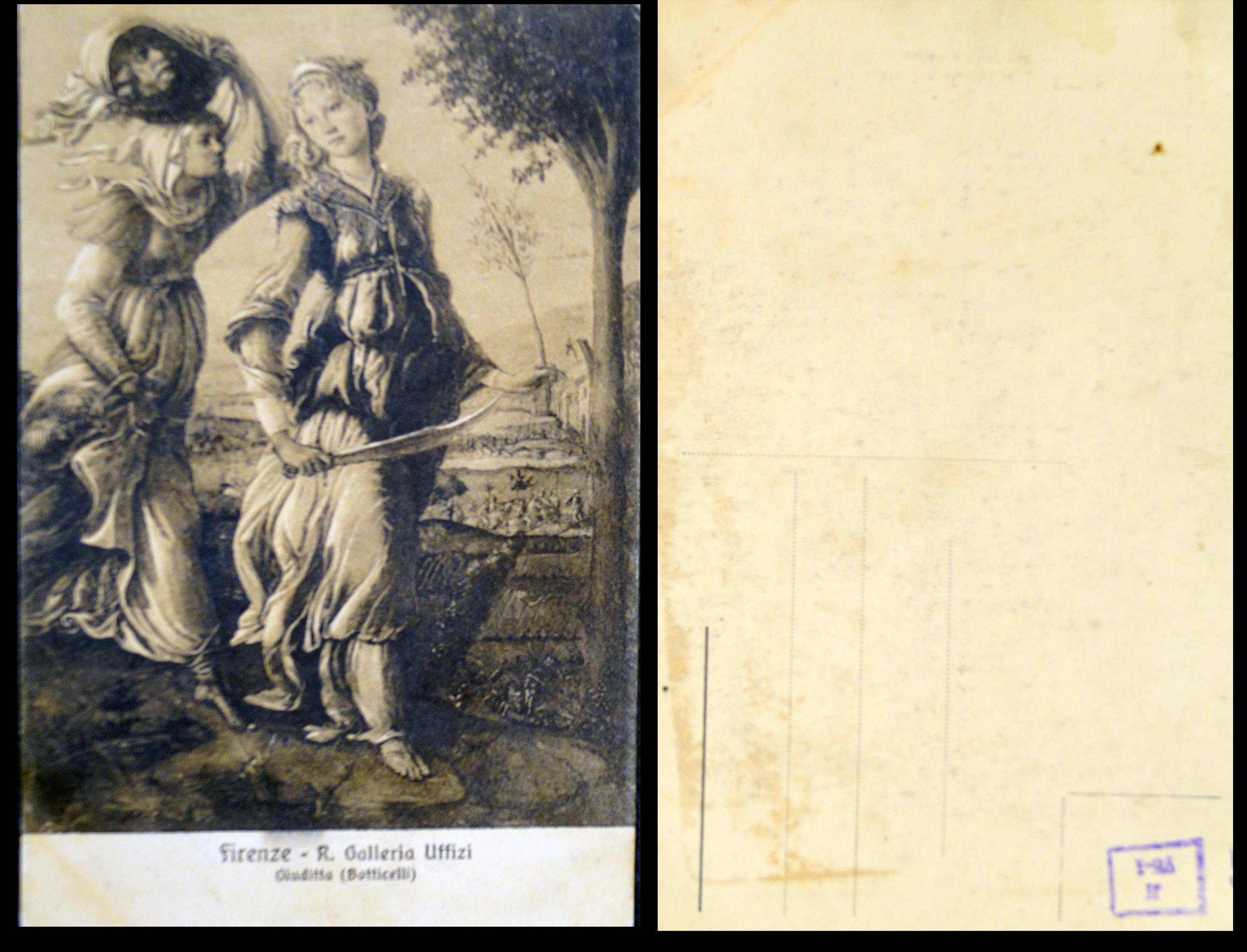 Антикварная открытка "Возвращение Джудит в Бетулию- Сандро Боттичелли". Италия, 1910-1920 год