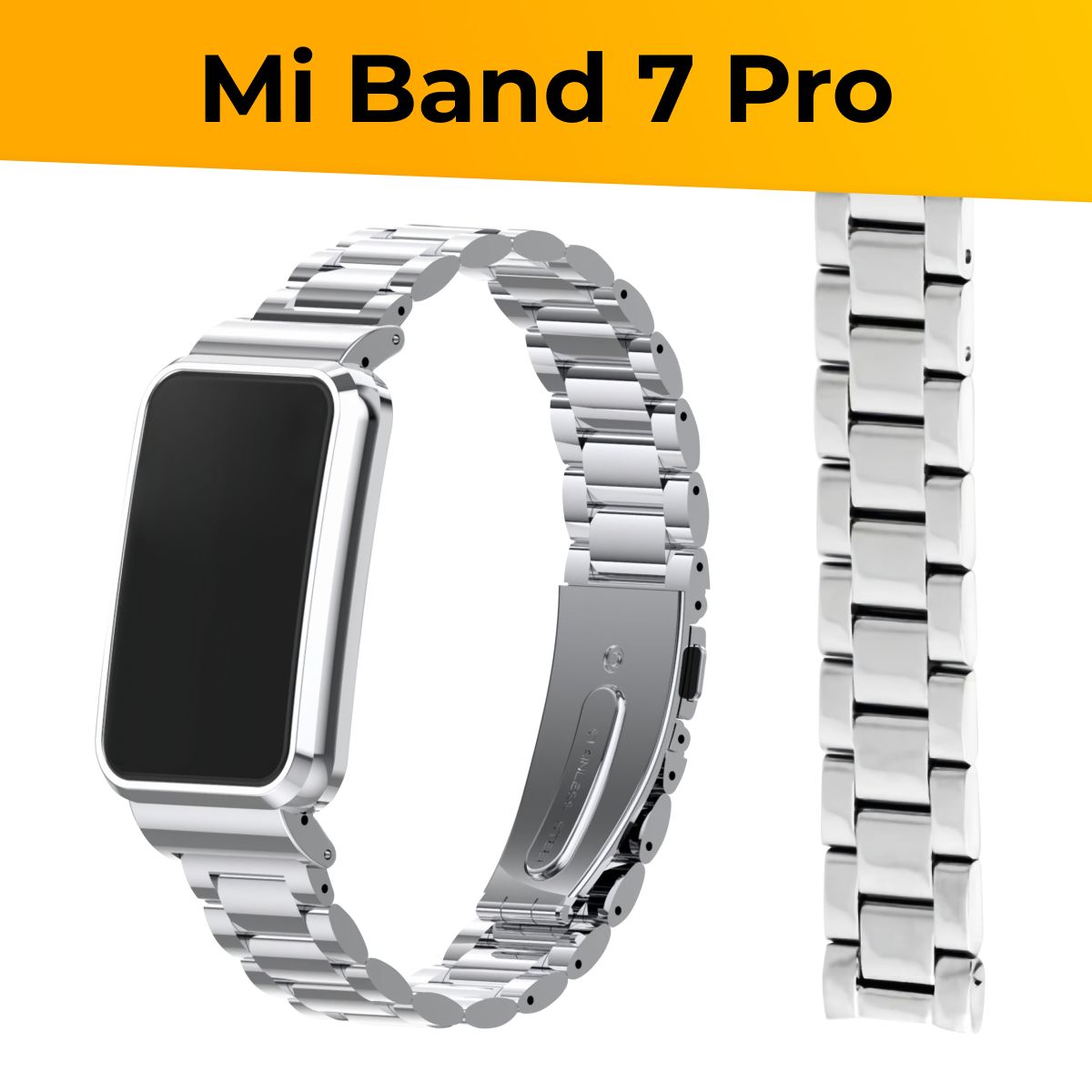 БлочныйремешокдляXiaomiMiBand7Pro(SteelStrap)/МеталлическийременьбраслетсзастежкойдляумныхчасовСяомиМиБэнд7Про,Серебро