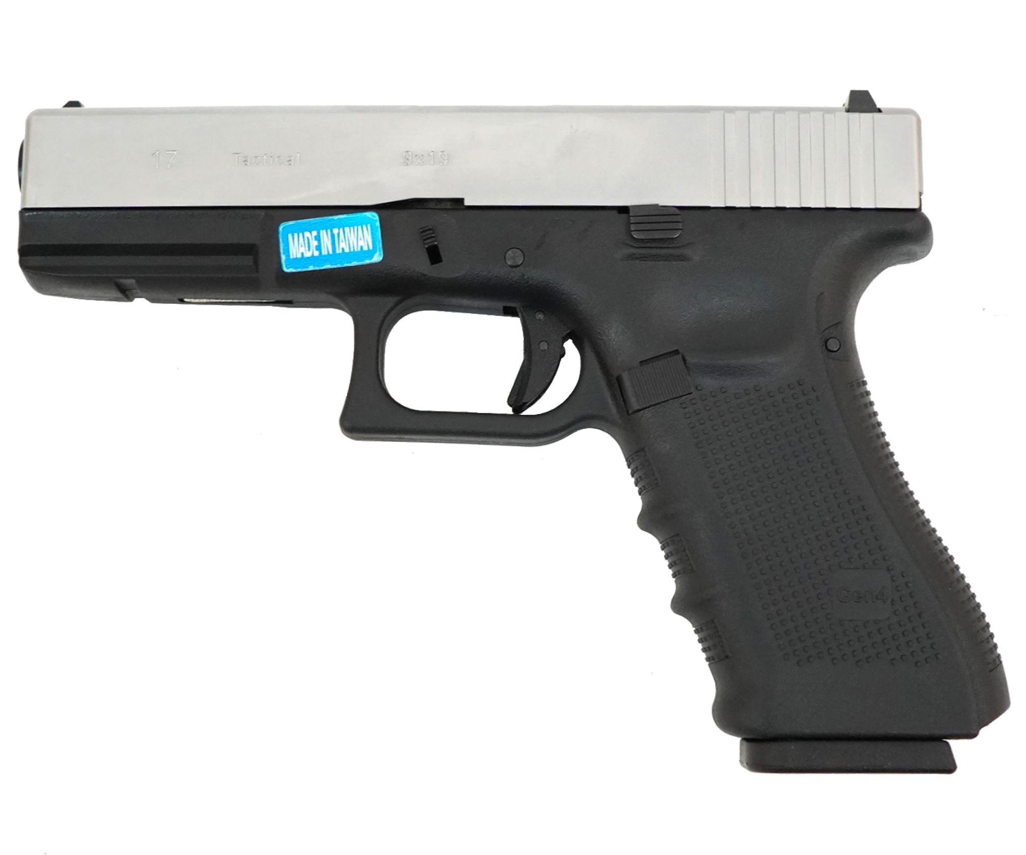 Страйкбольный пистолет WE Glock-17 Gen.4 Silver, сменные накладки (WE-G001B-SV)