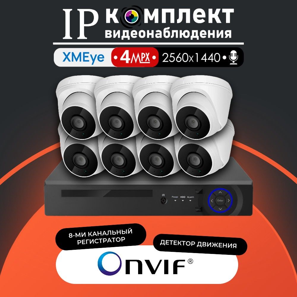 IP-комплект видеонаблюдения для помещения 350iP4PW - 8 камер с микрофоном 4МП