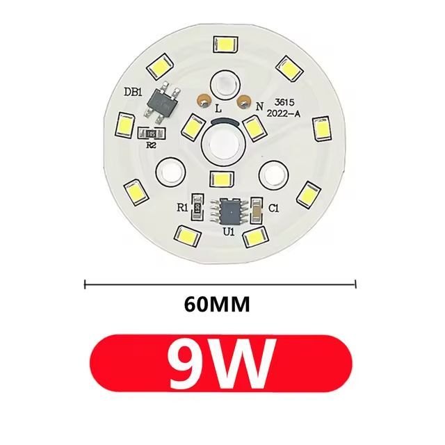 Алюминиевая круглая светодиодная плата (модуль) 9W 220V 60мм led smd 2835, белый теплый свет