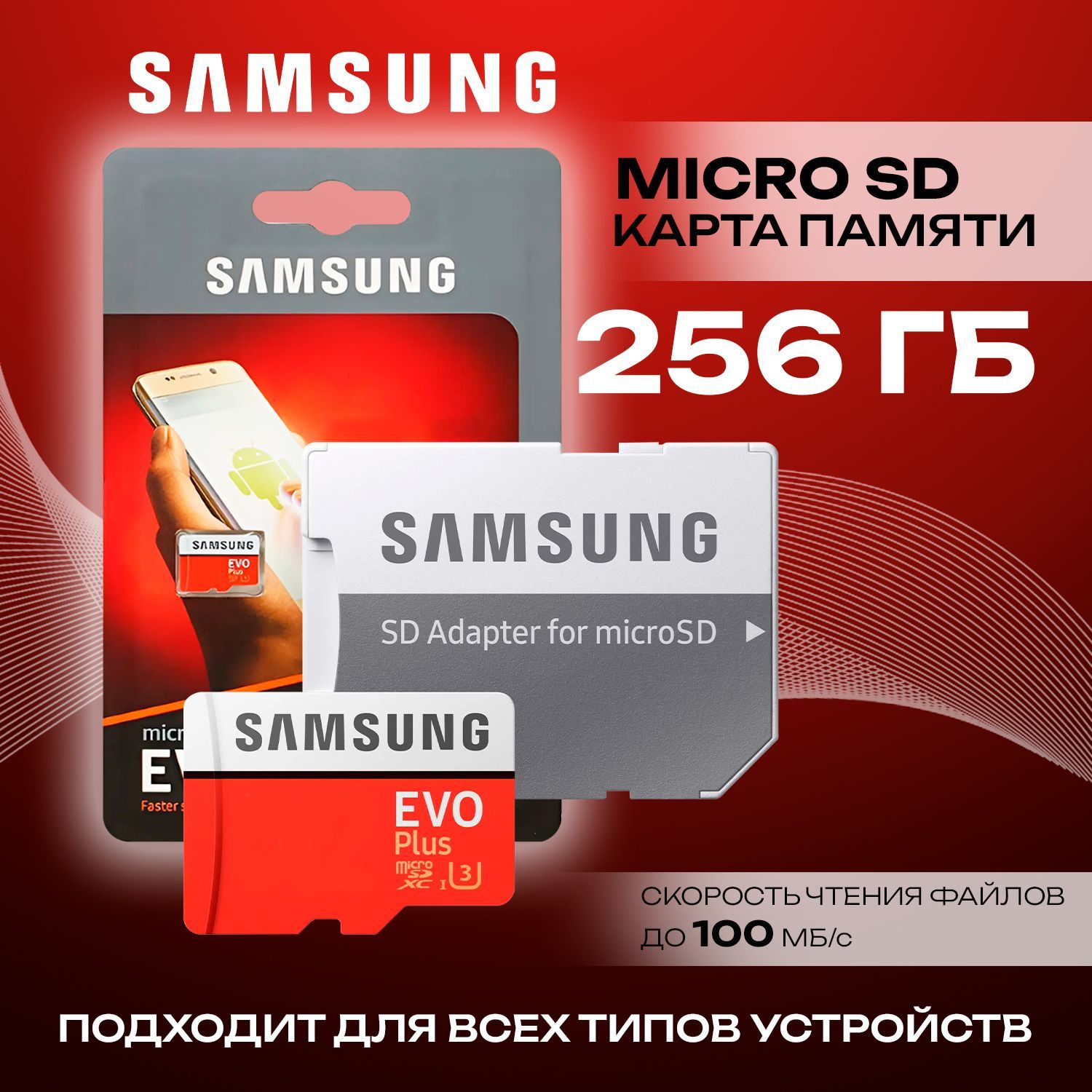 Карта памяти Micro SD EVO Plus 256 ГБ class 10