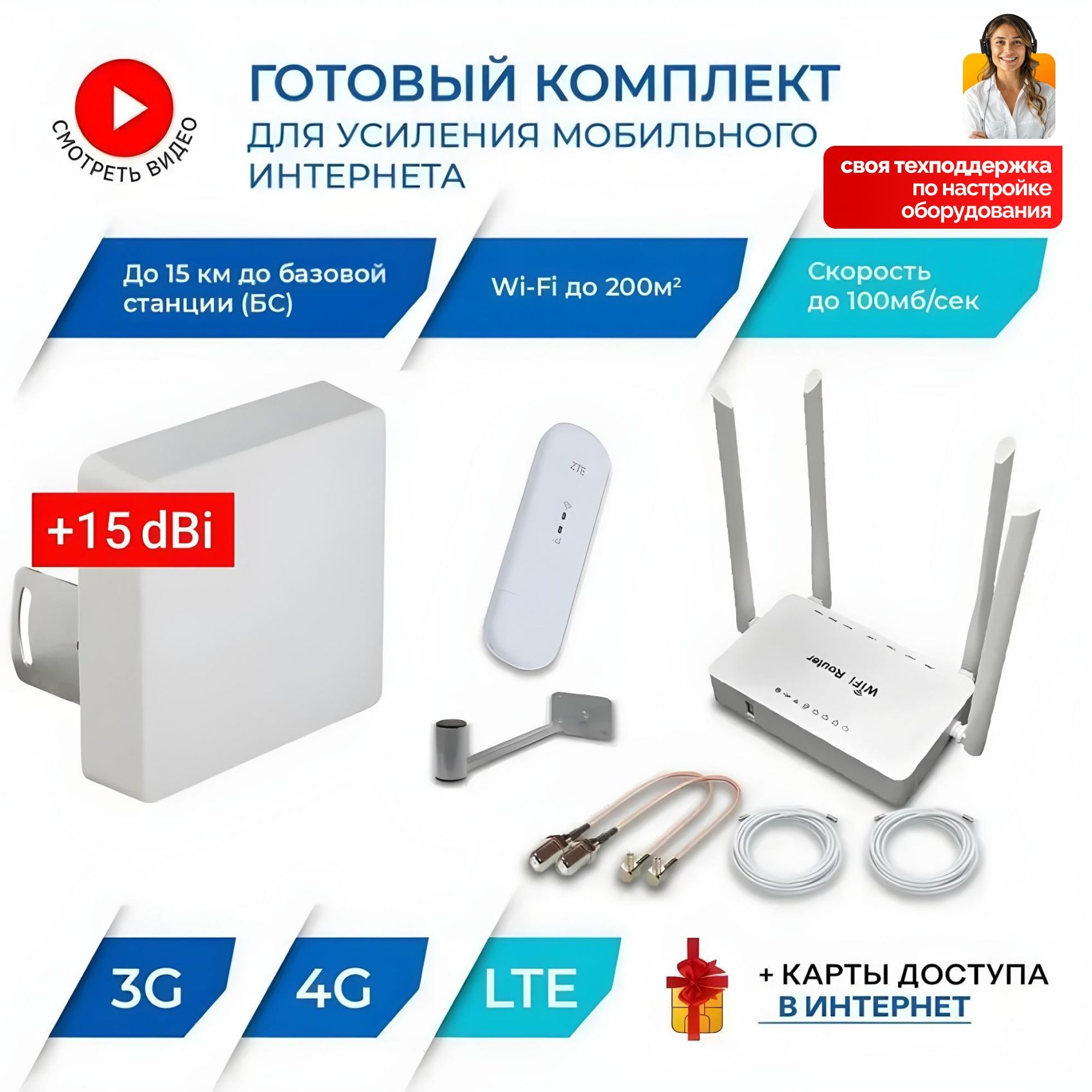 Усилитель сотовой связи и интернета. Интернет на дачу готовый комплект с 4G антенной KROKS mimo 2*2 15dBi + 4G модем+ wifi роутер