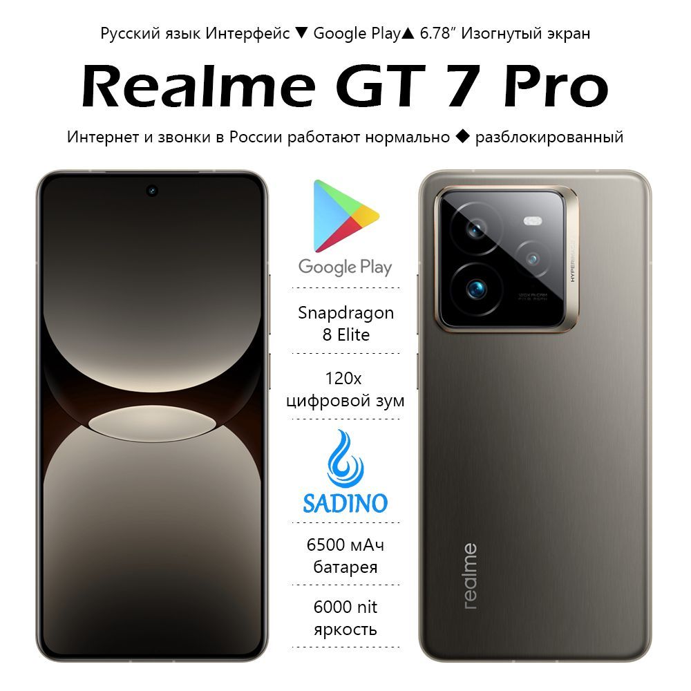 realmeСмартфонGT7Pro,CPU4.32GHz,Snapdragon8Elite,яркость6000нит；12/256ГБ,серый