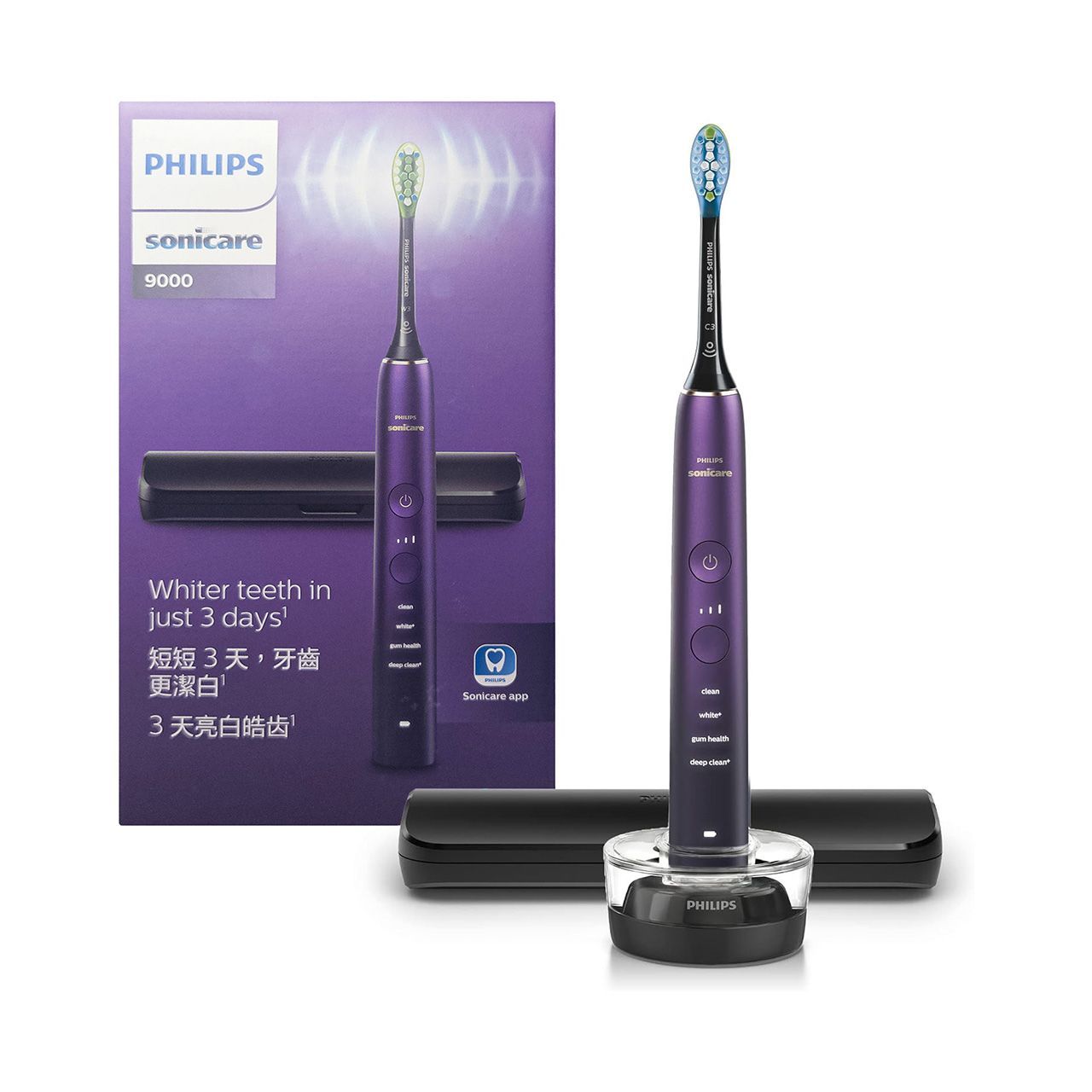 Philips Набор электрических зубных щеток Philips Электрическая зубная щетка Sonicare DiamondClean Набор 9000 серии HX9911, пурпурный, черный