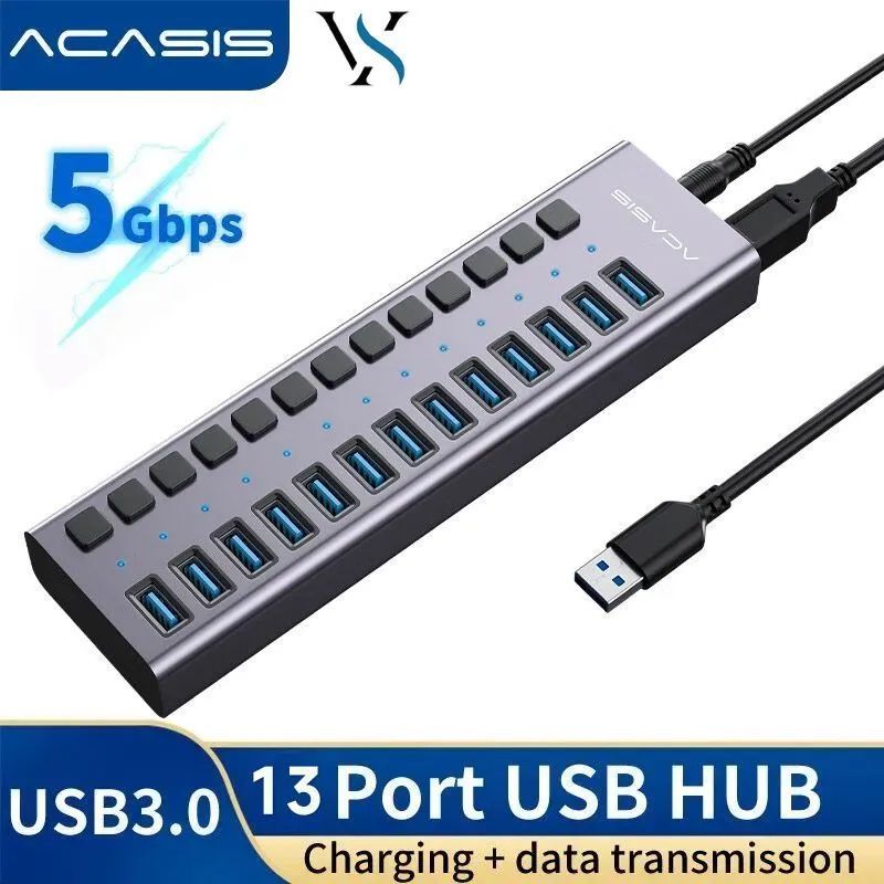 13-портовый USB-концентратор Acasis, USB-разветвитель USB 3.0, 5 Гбит/с для ноутбука