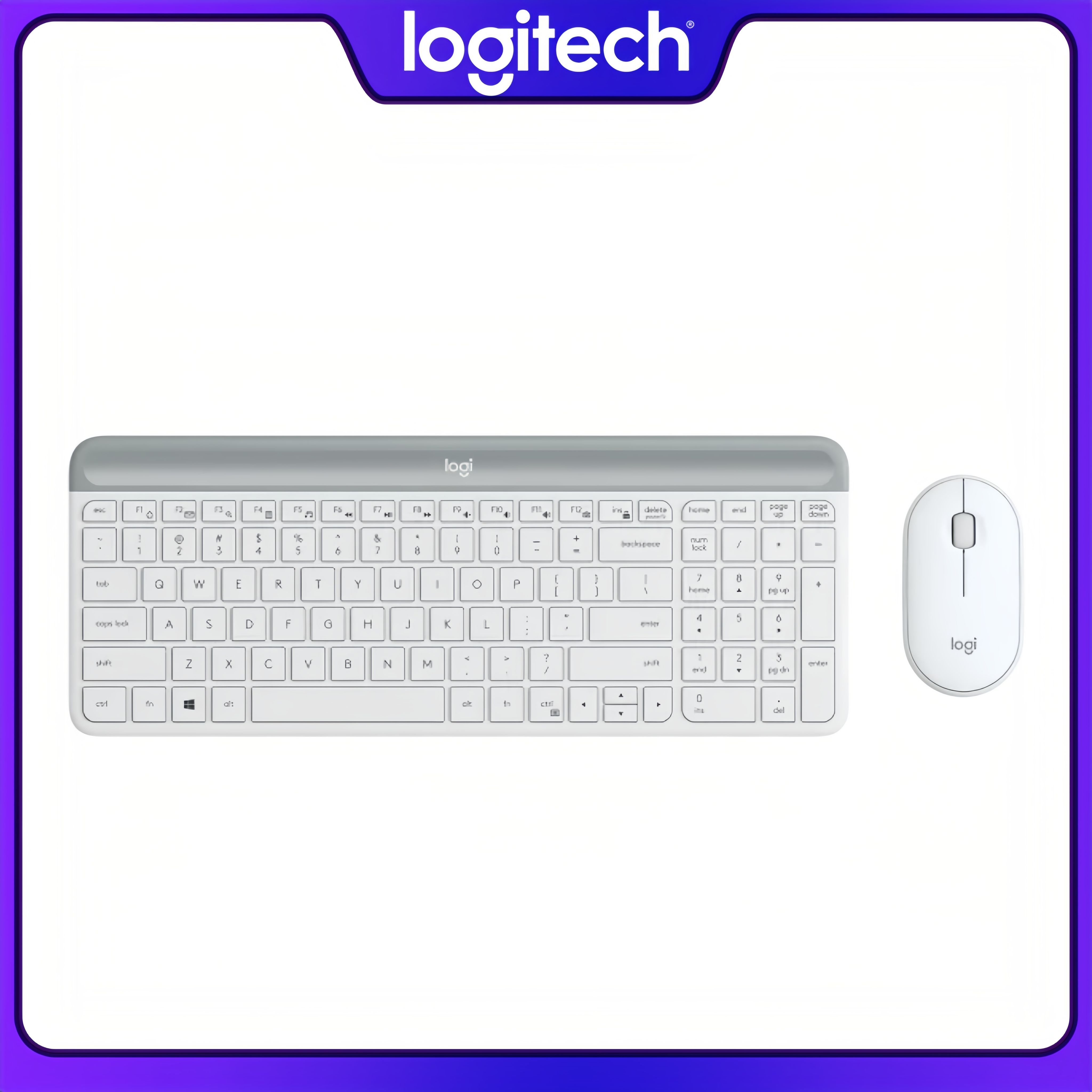 Logitech Комплект мышь + клавиатура беспроводная Logitech MK470, Английская раскладка, белый