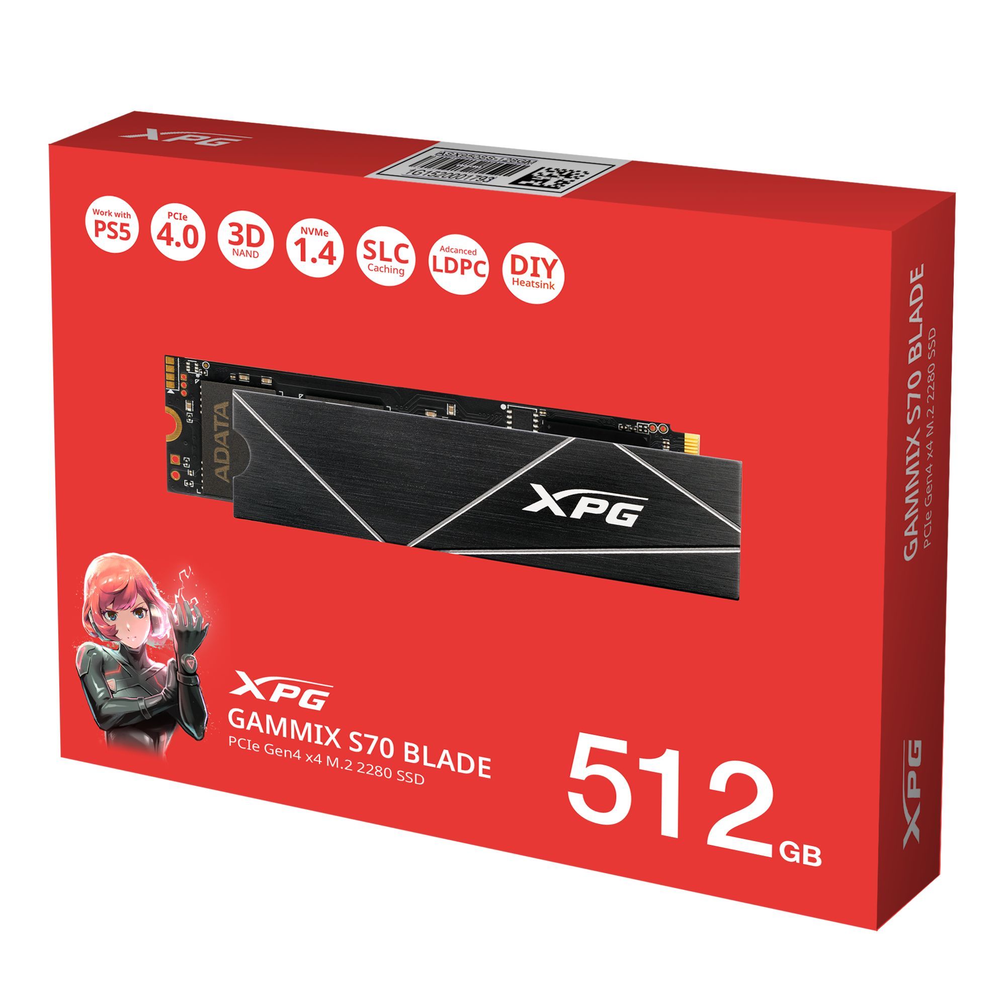 ADATA512ГБВнутреннийSSD-дискXPGGAMMIXS70BLADE(AGAMMIXS70B-512G-CS)