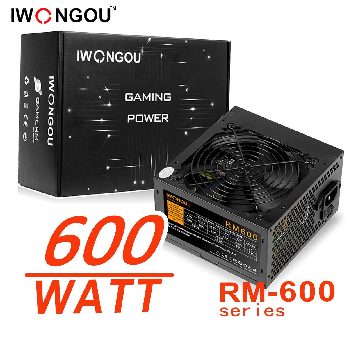 IWONGOUблокпитания600w,ATX12CMкулер,20+4p,2*CPU(4+4),2*PCI-E(6+2),4*SATA,3*IDE,кабельпитания