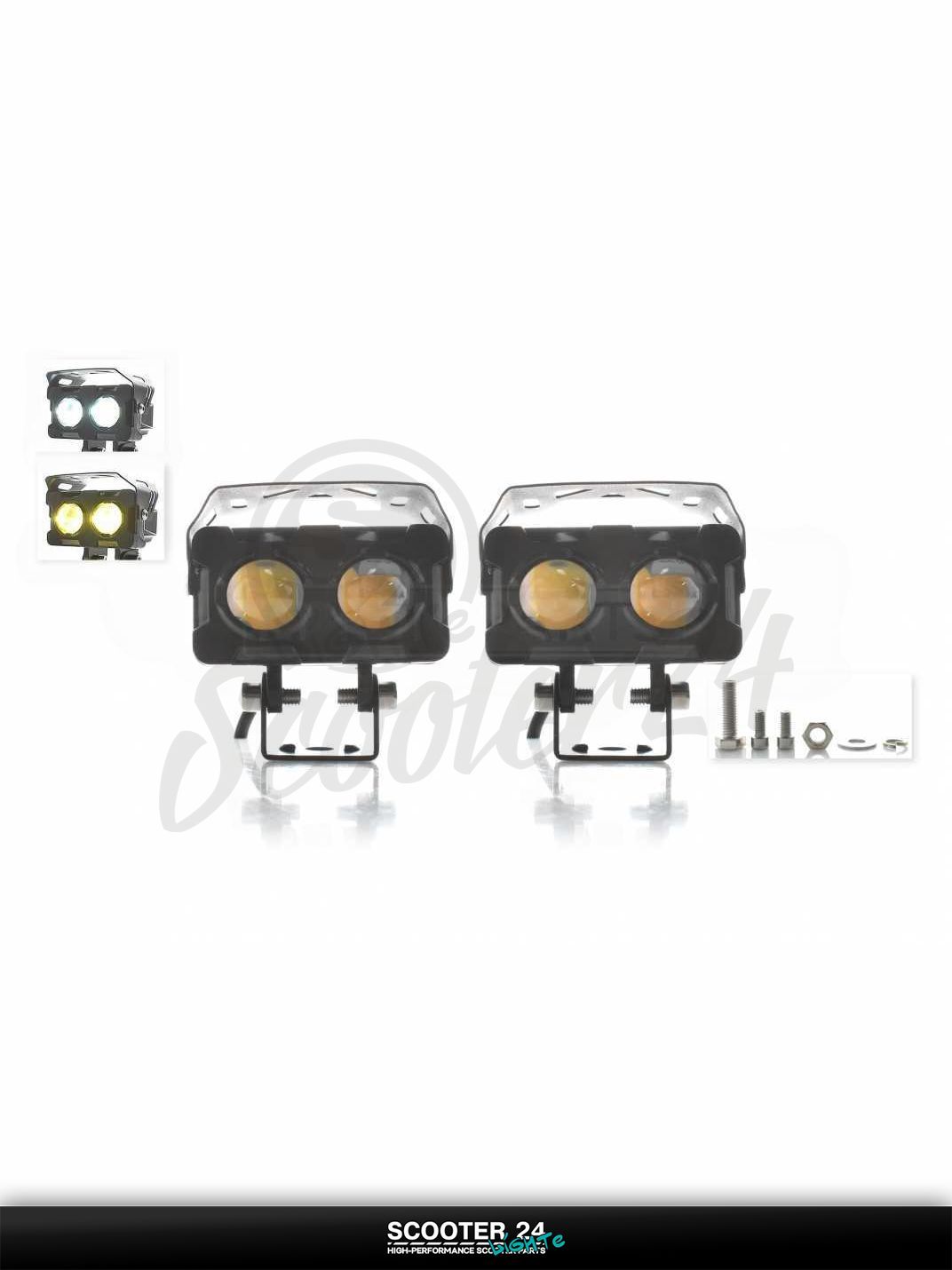 Фары на мотоцикл и другую мототехнику дополнительные (пара) диодные, прямоугольные 70 38, две линзы, с козырьком #S25 9Z1 1