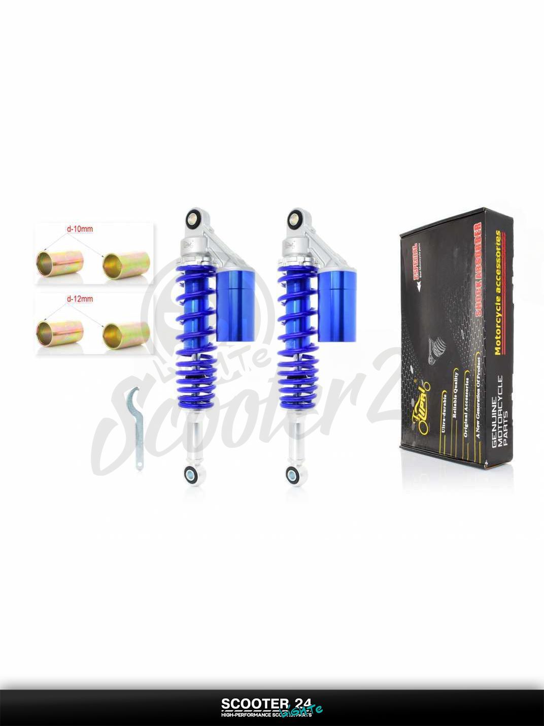 Амортизаторы задние на мопед Delta / Дельта 345 мм газомаслянные с подкачкой тюнинг "LIPAI" (синие)