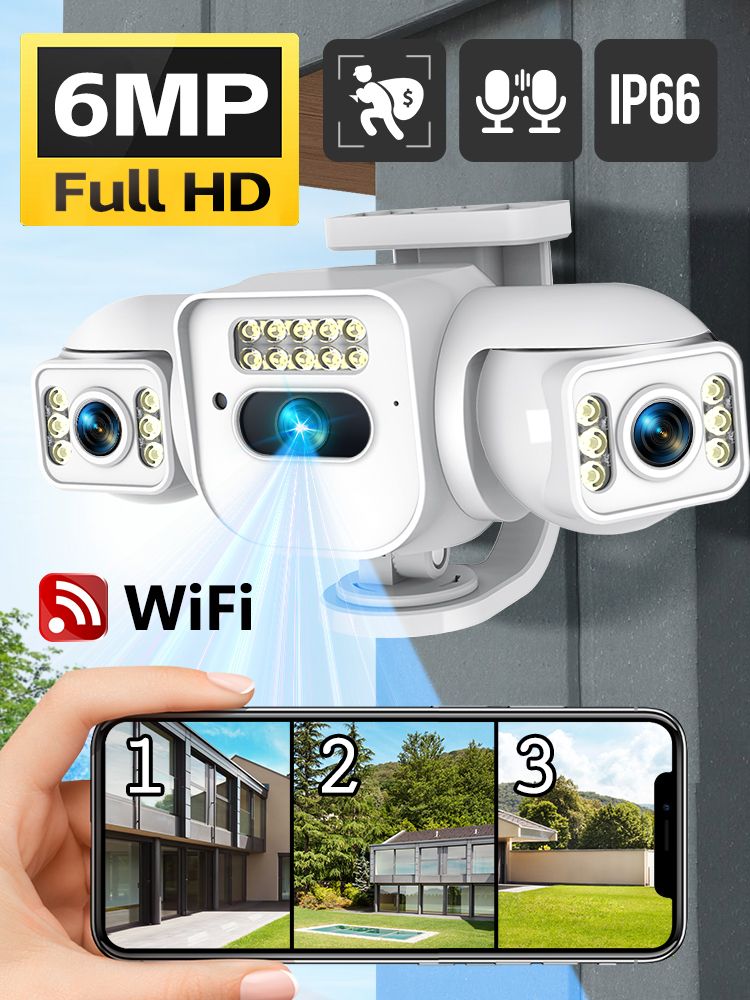 CYBRУличная6-мегапиксельнаяWiFiIP-камеравидеонаблюдениястремякамерами,ночнойсъемкой,микрофоном