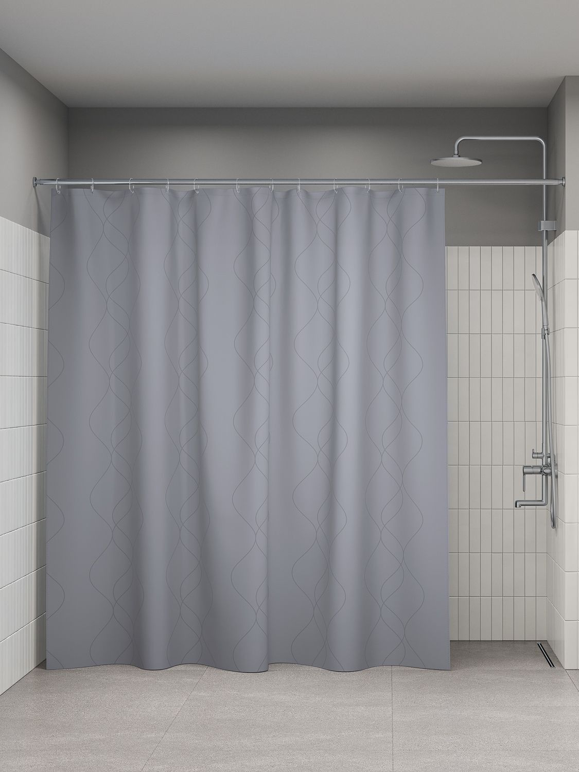 Фото товара на маркетплейсе ozon Штора для ванной комнаты и душа IDDIS, 240х200 см, тканевая, водонепроницаемая, полиэстер, с кольцами, BD03P24i11