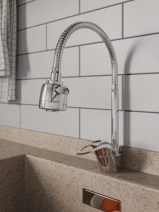 Фото товара на маркетплейсе ozon Смеситель для кухни с гибким изливом и душевой насадкой, Milardo, глянцевый хром, Meal, M05SB2FM05