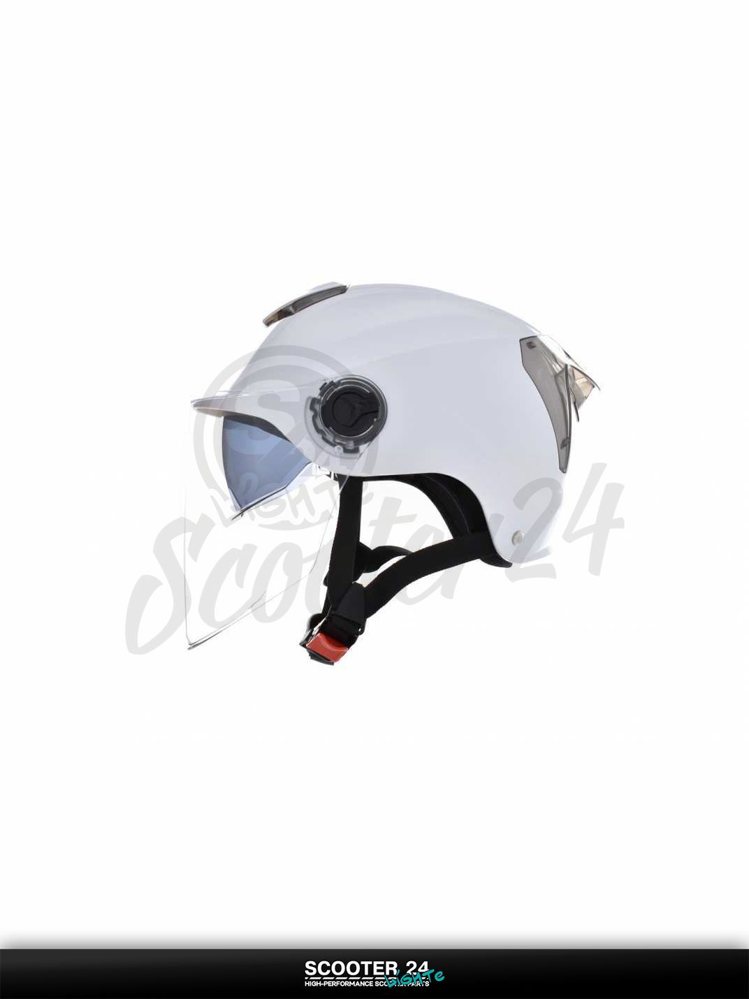 Мотошлем открытый ( вело/самокат) "DAVID" (#S308, белый глянцевый, регулятор размера, очки, A на мотоцикл / мопед и скутер